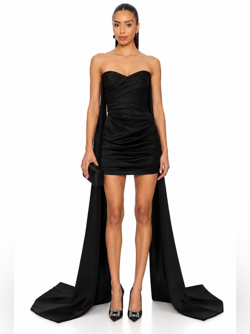 Alex Perry Black Draped-Detail Strapless Mini Gown